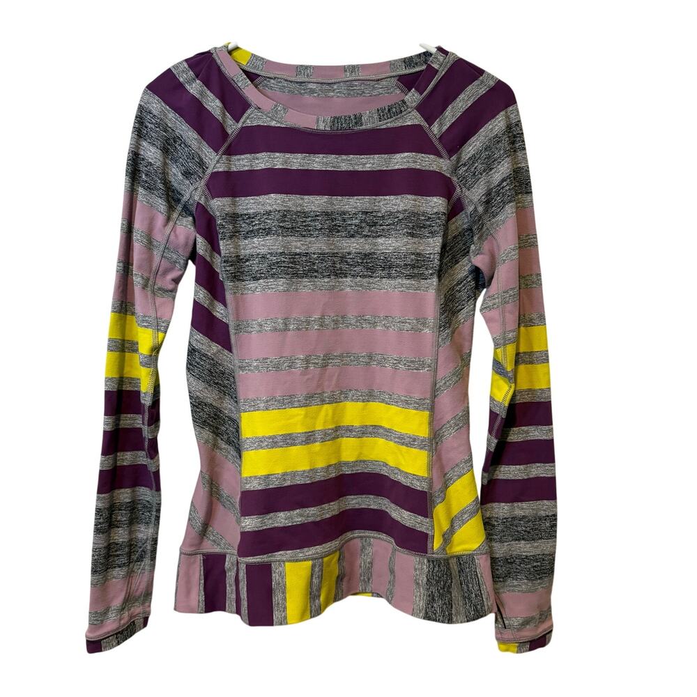 Lululemon Women's Striped Long Sleeved Athletic Shirt Purple Yellow Size 6